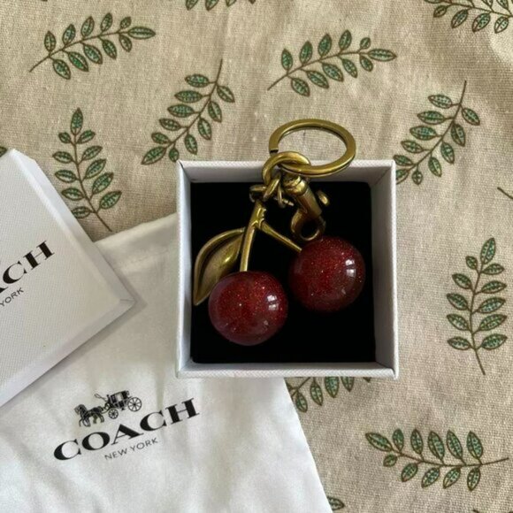 Coach Cherry Brass Cherry Bag Charm Keychain - Picture 4 of 5